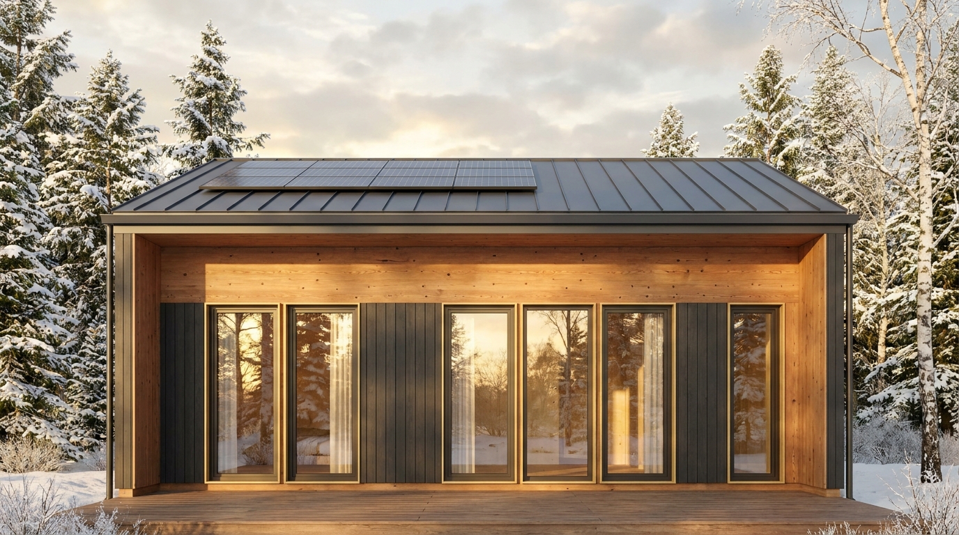 湖の庵 外観 — AI render based on BIM specs