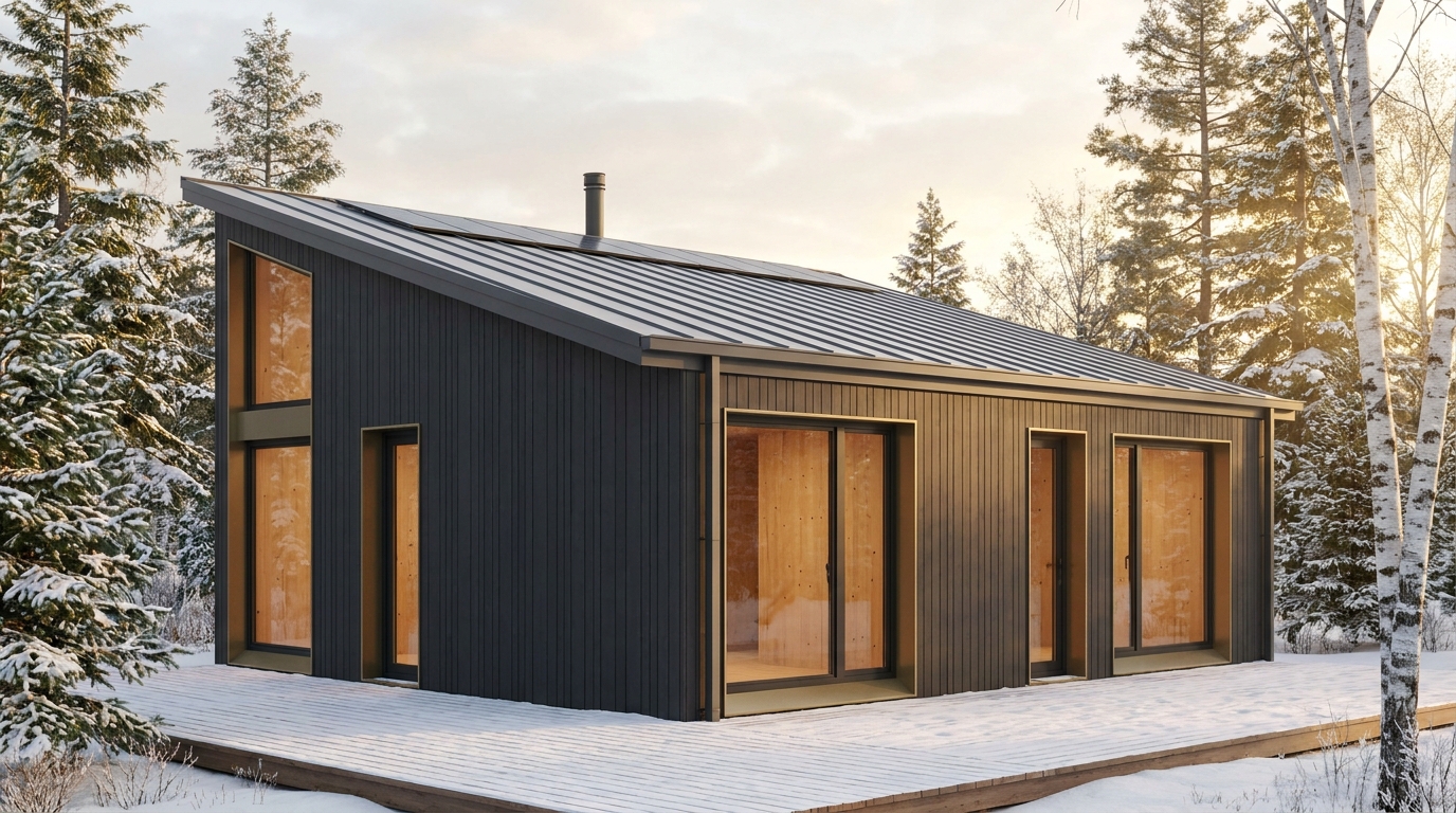 風の小屋 外観 — AI render based on BIM specs