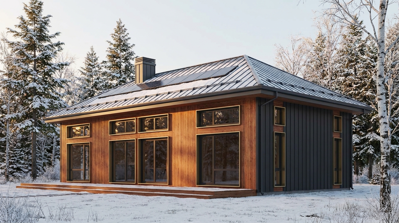 東の小屋 外観 — AI render based on BIM specs