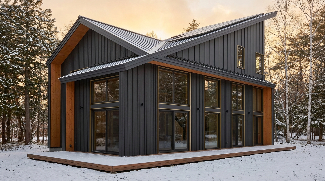 東の小屋 外観 — AI render based on BIM specs