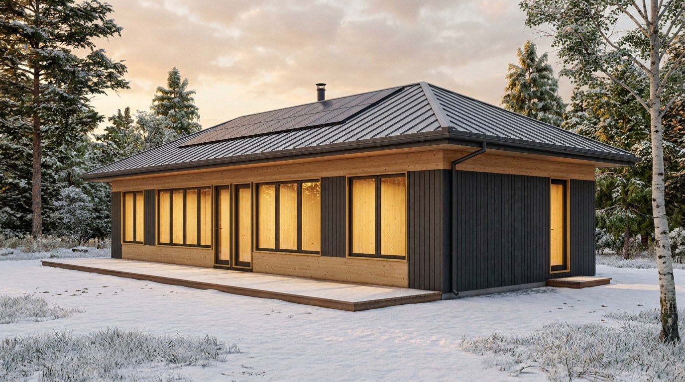 風の小屋 外観 — AI render based on BIM specs