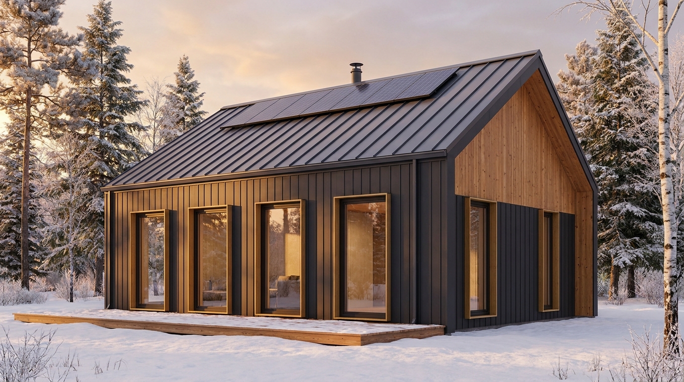 東の小屋 外観 — AI render based on BIM specs