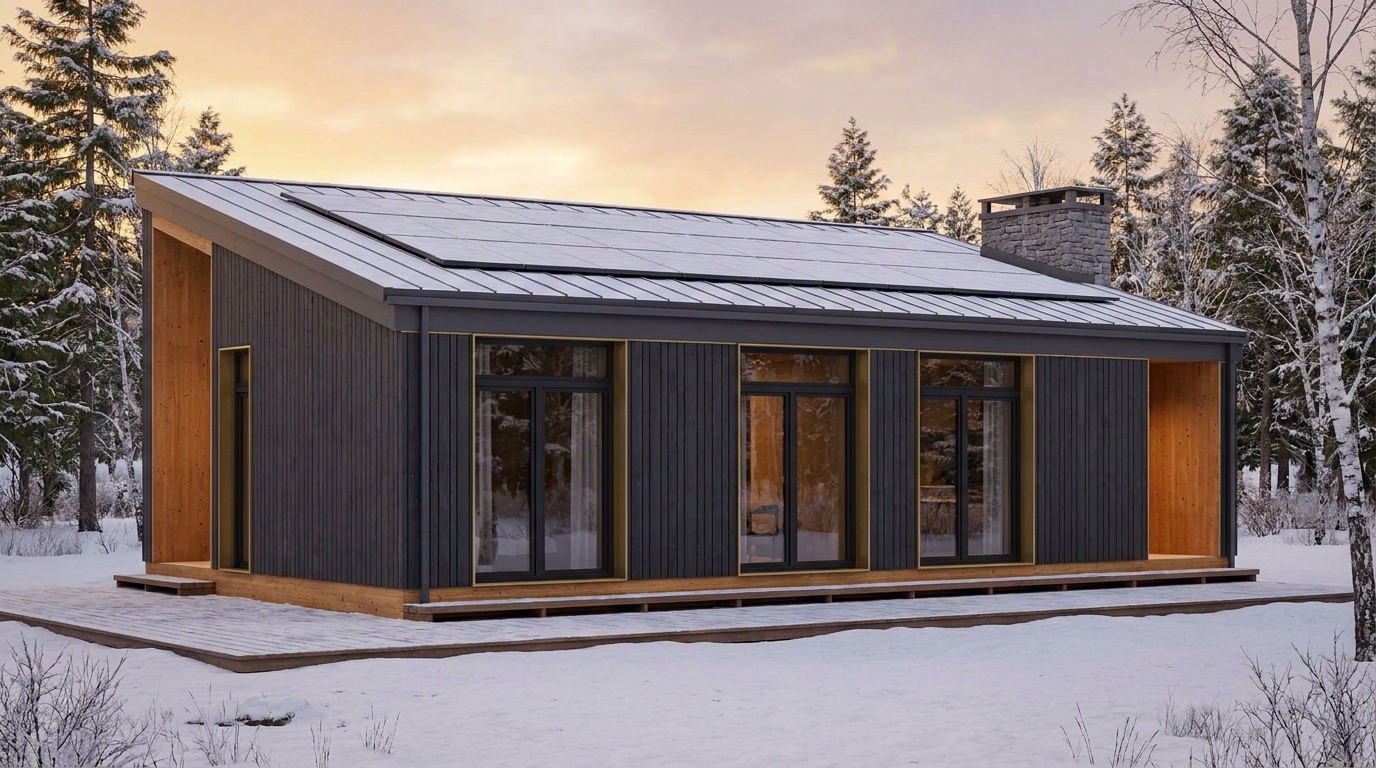 雨の小屋 外観 — AI render based on BIM specs