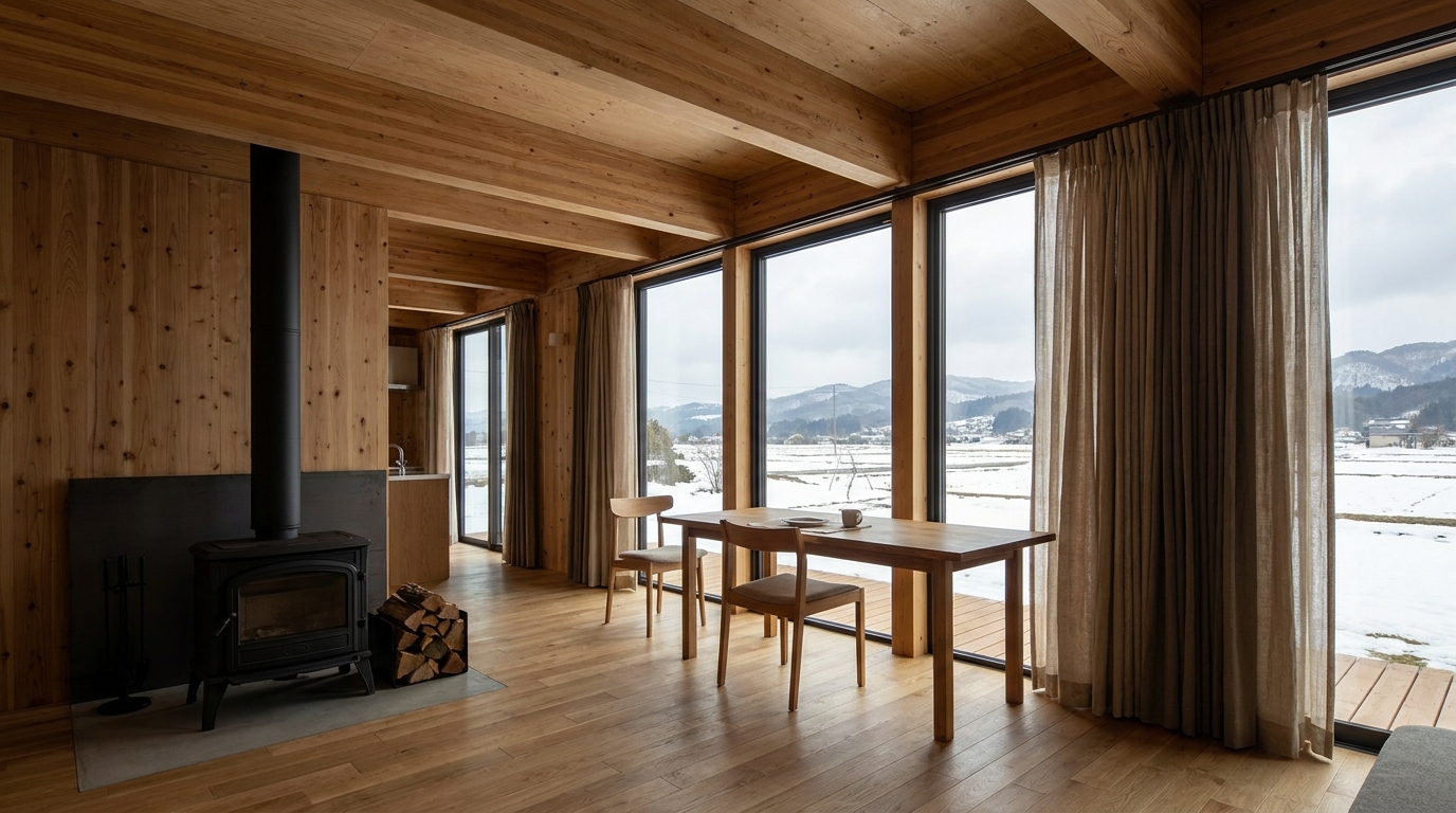 雨の小屋 内観