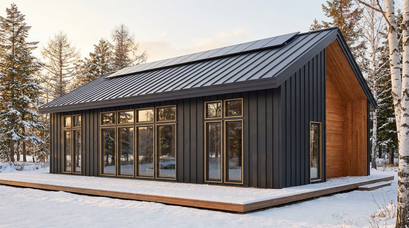東の小屋 外観 — AI render based on BIM specs