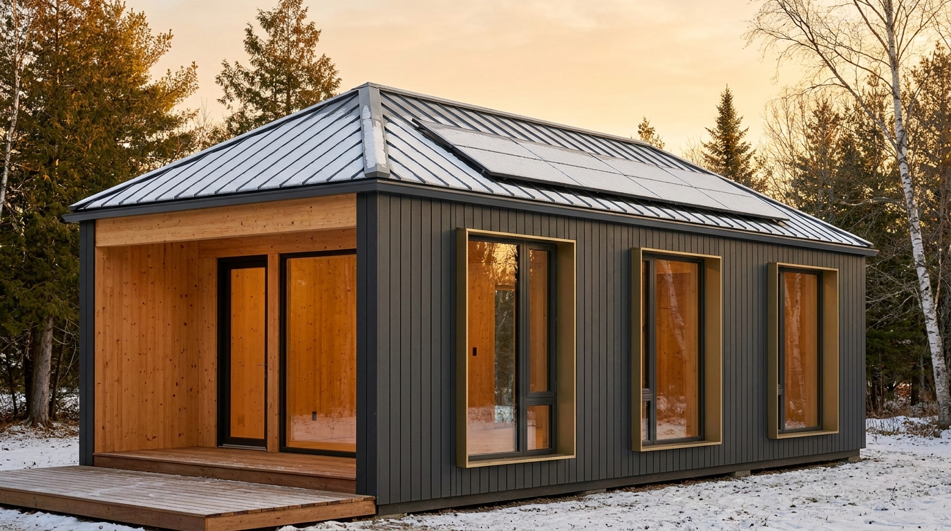 陽の小屋 外観 — AI render based on BIM specs