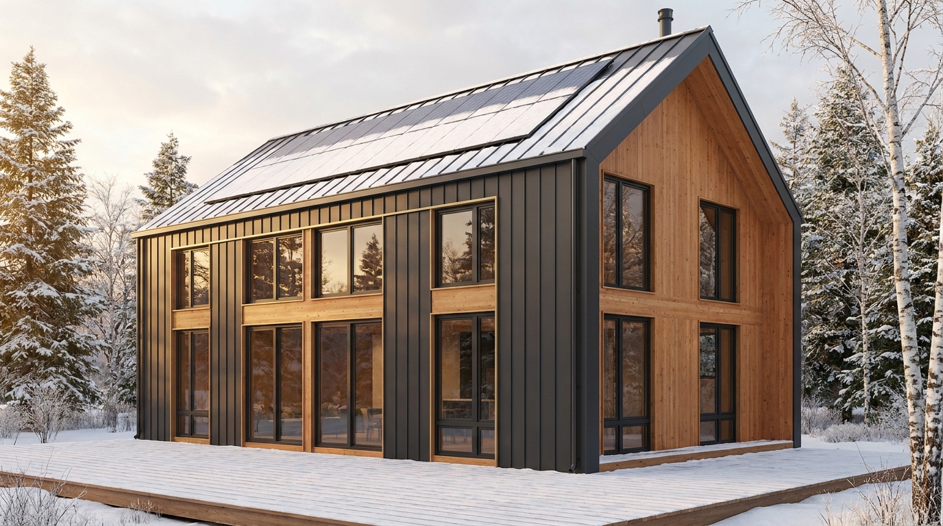 雪の砦 外観 — AI render based on BIM specs