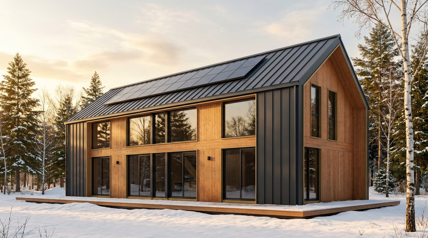 雪の家 外観 — AI render based on BIM specs