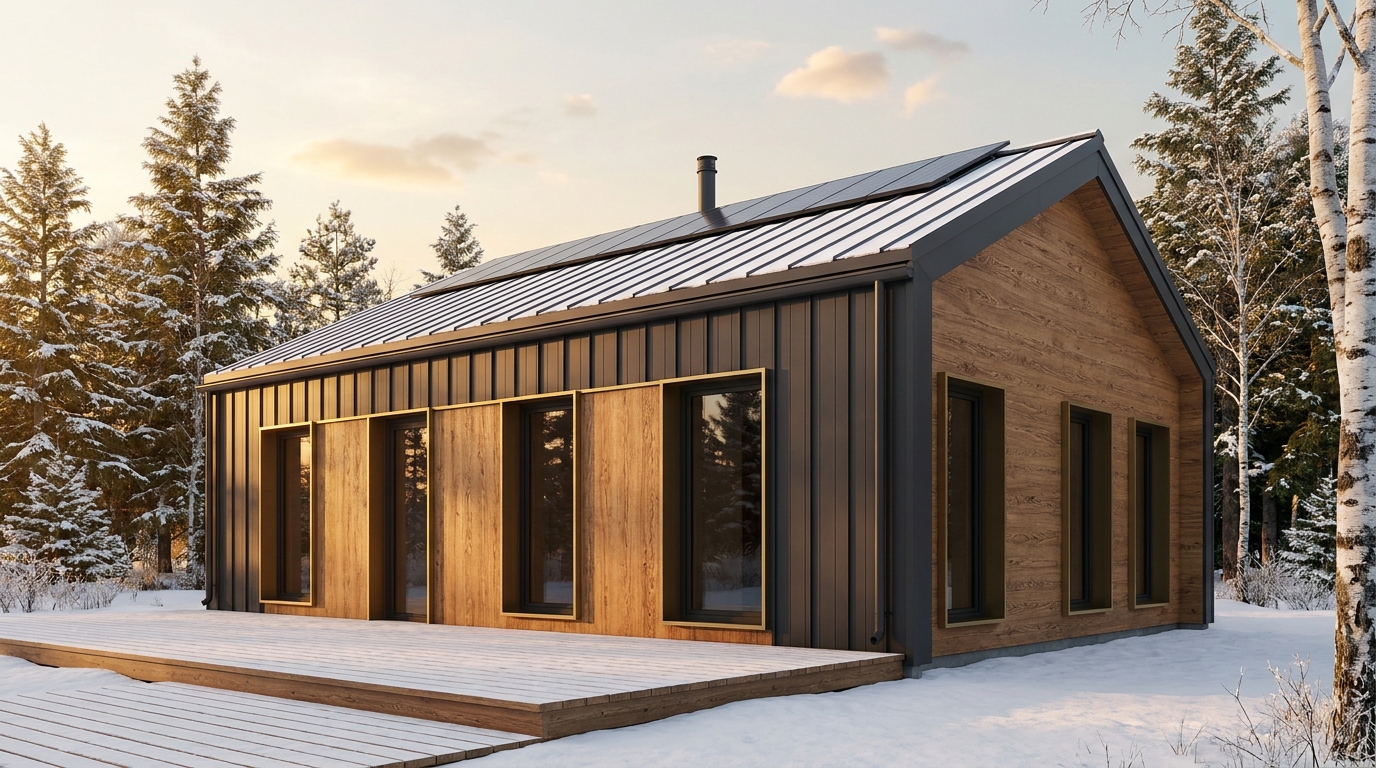 湖の庵 外観 — AI render based on BIM specs