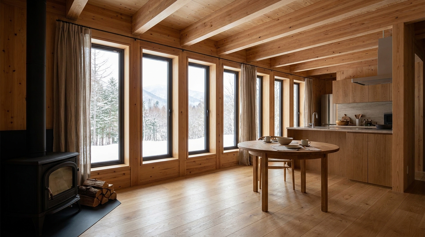 雨の小屋 内観