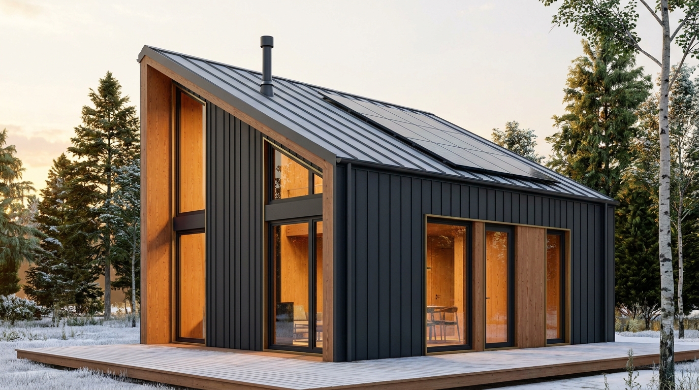 霜の庵 外観 — AI render based on BIM specs