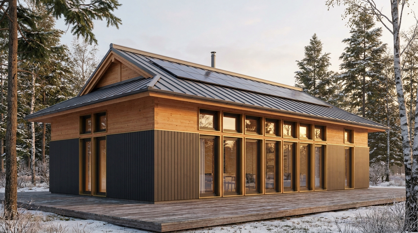 森の小屋 外観 — AI render based on BIM specs