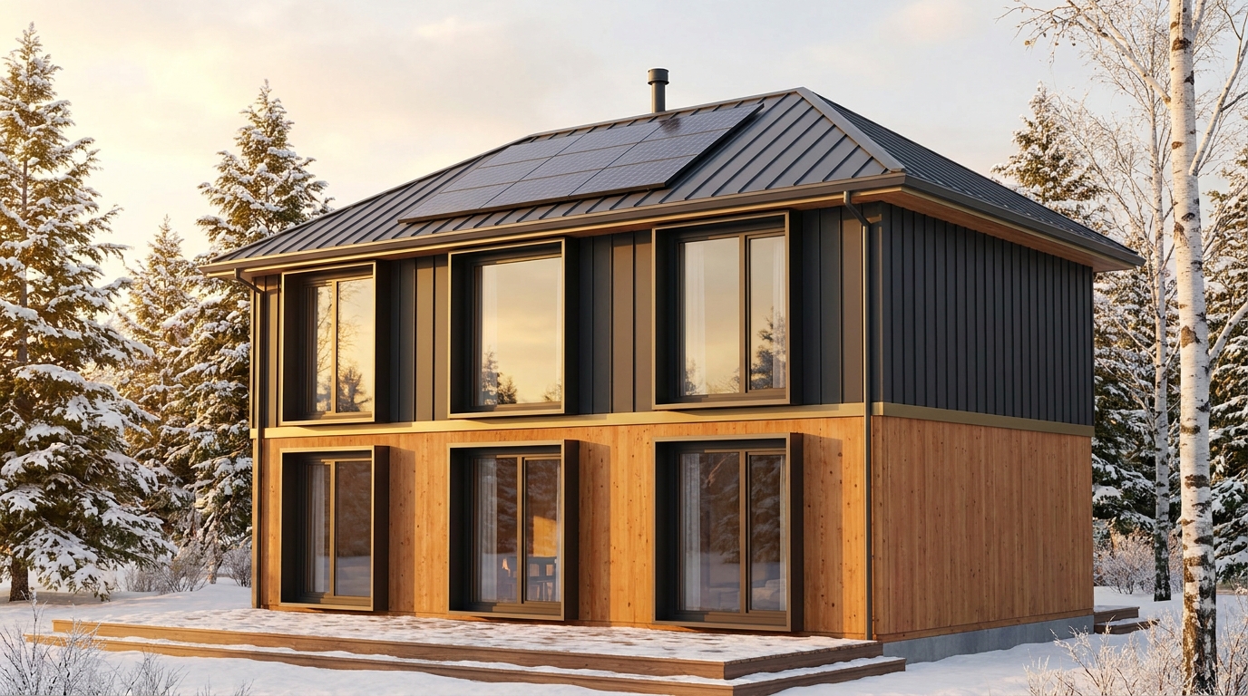 雪の砦 外観 — AI render based on BIM specs