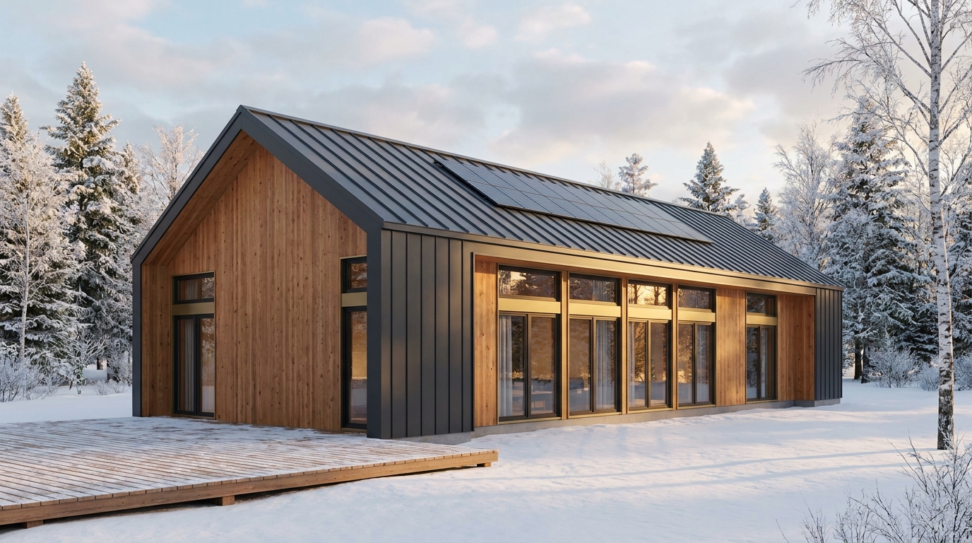 雪の蔵 外観 — AI render based on BIM specs