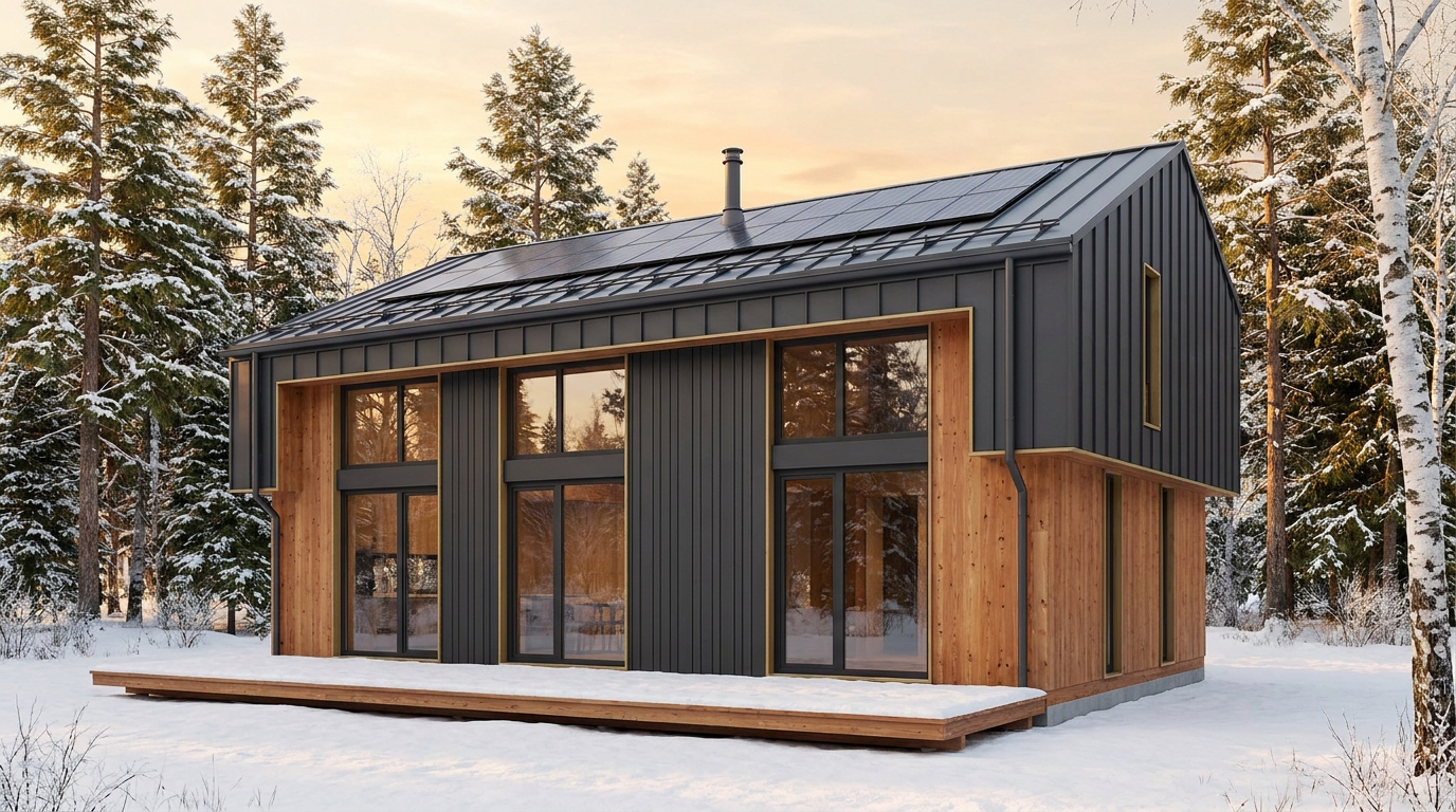 東の小屋 外観 — AI render based on BIM specs