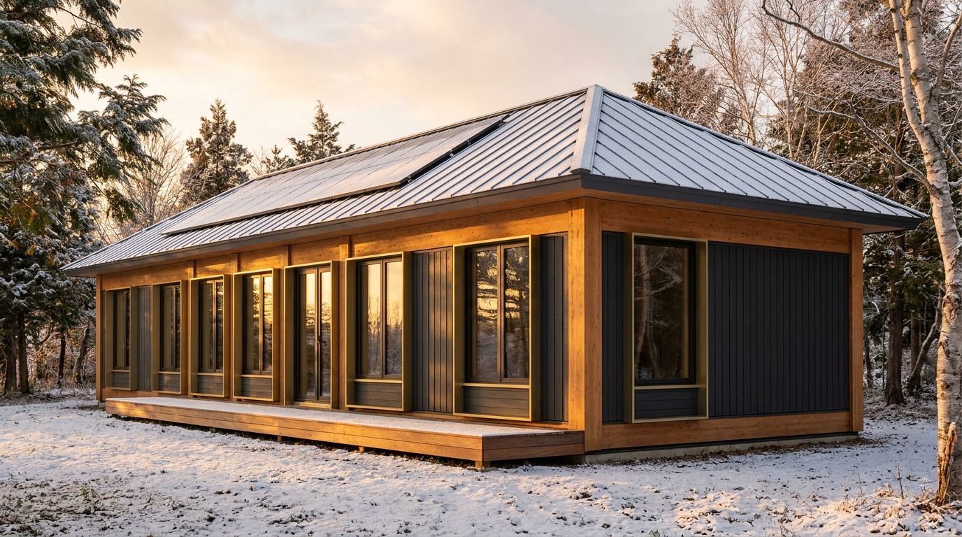 雪の家 外観 — AI render based on BIM specs