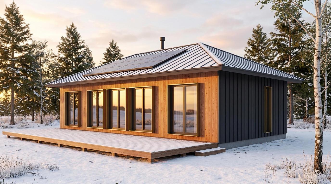 森の小屋 外観 — AI render based on BIM specs