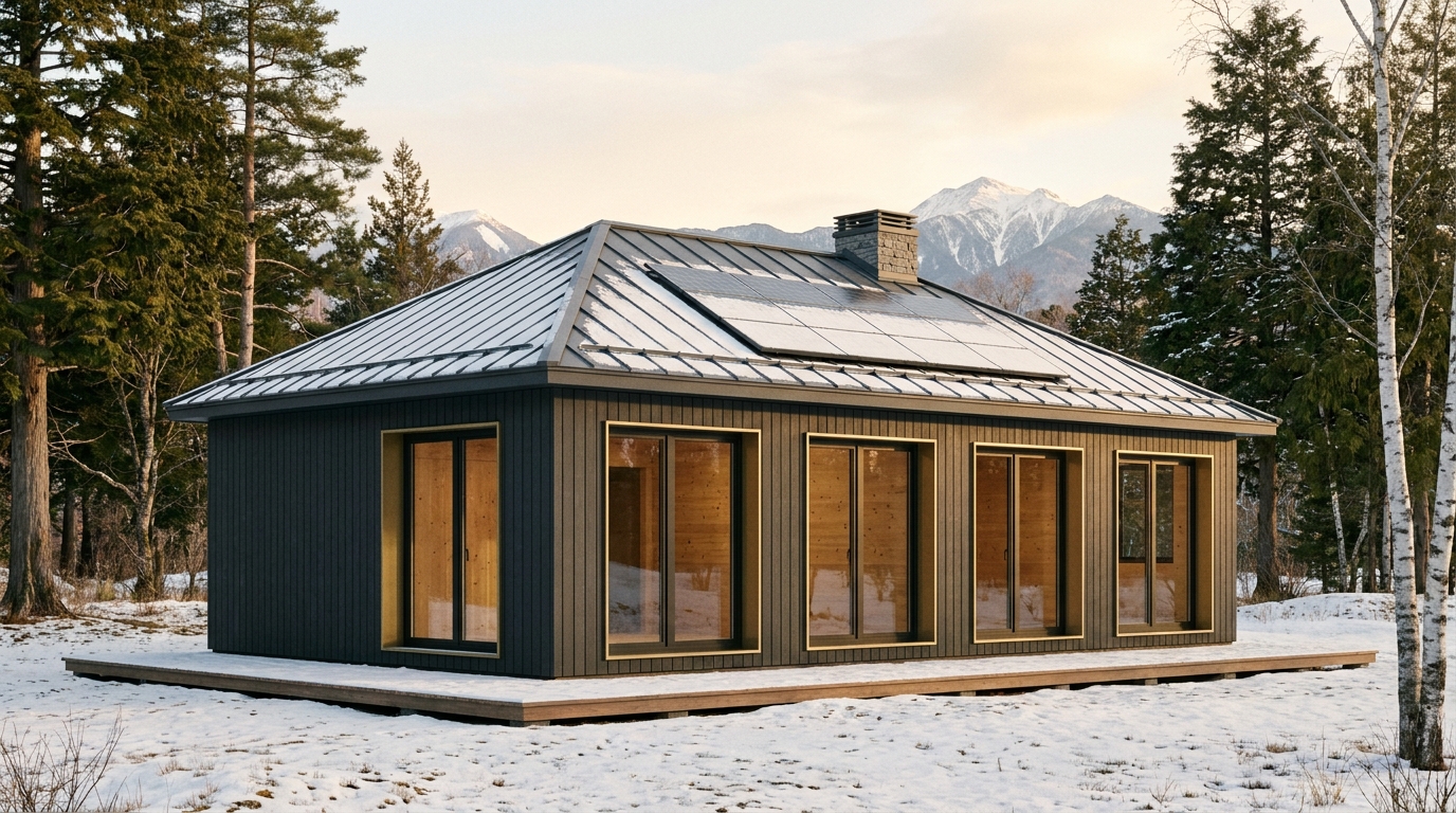 陽の小屋 外観 — AI render based on BIM specs