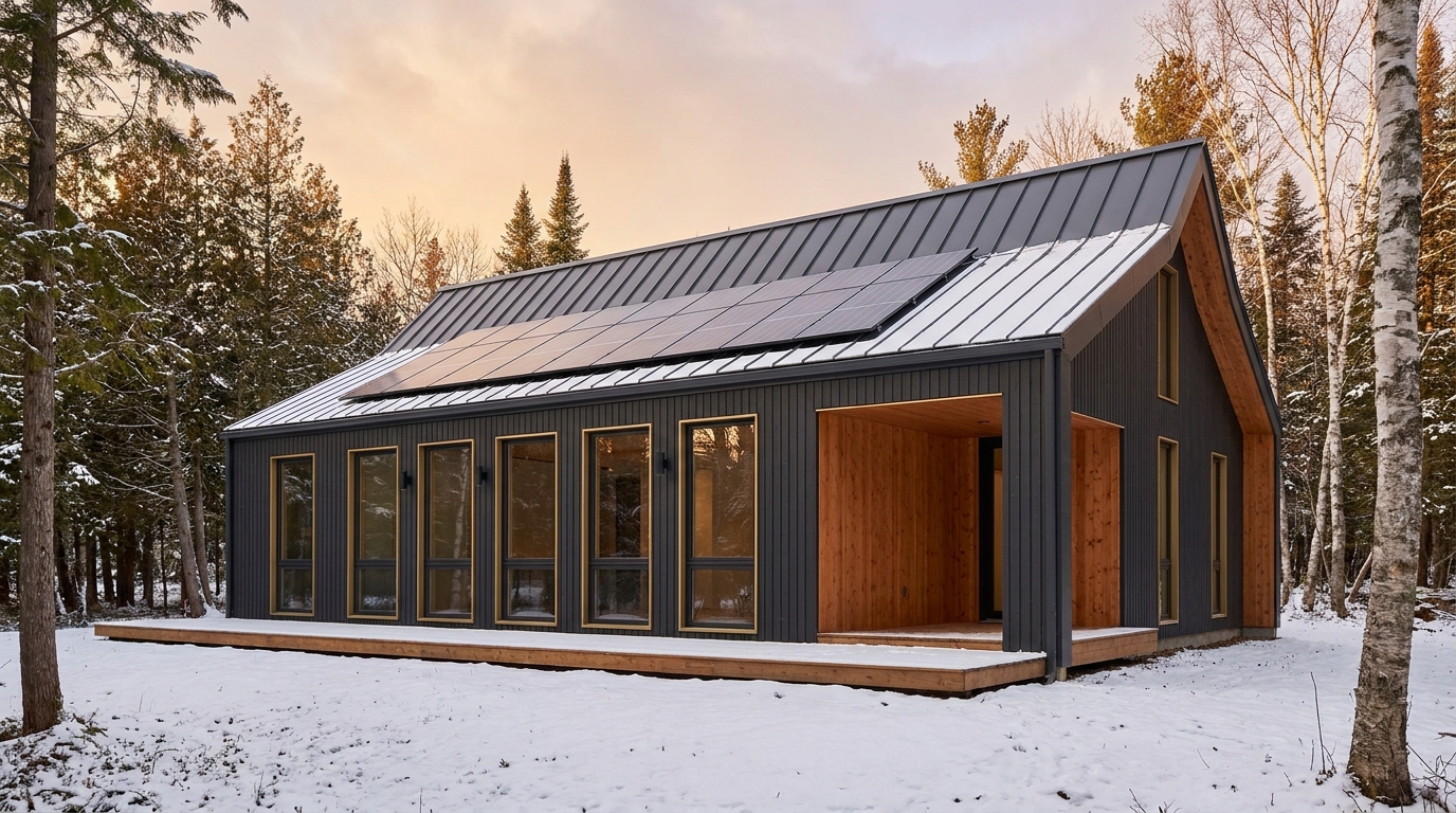 雨の小屋 外観 — AI render based on BIM specs