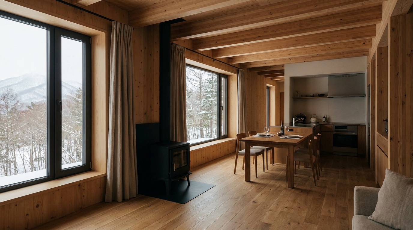 雨の小屋 内観