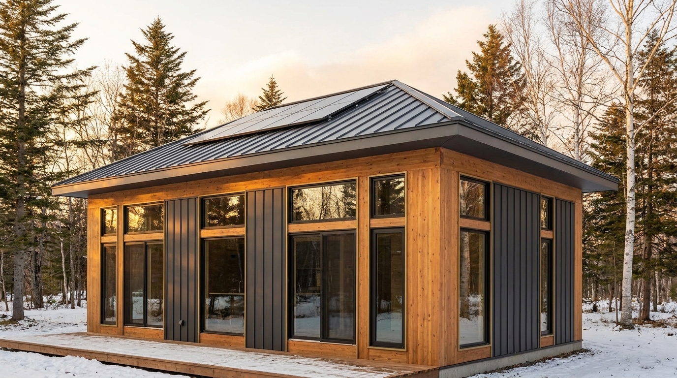 東の小屋 外観 — AI render based on BIM specs