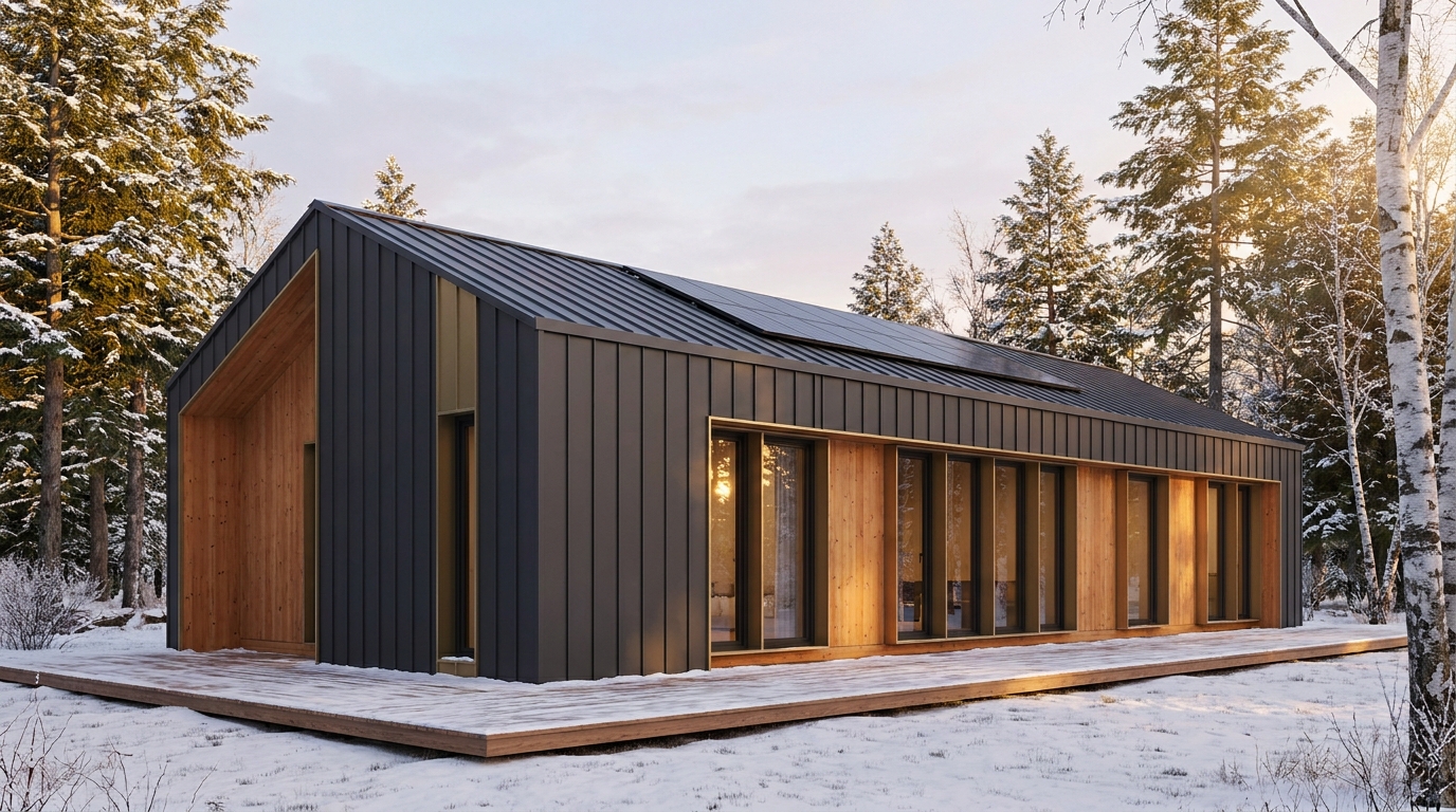北の庵 外観 — AI render based on BIM specs