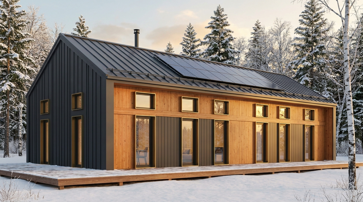 西の小屋 外観 — AI render based on BIM specs