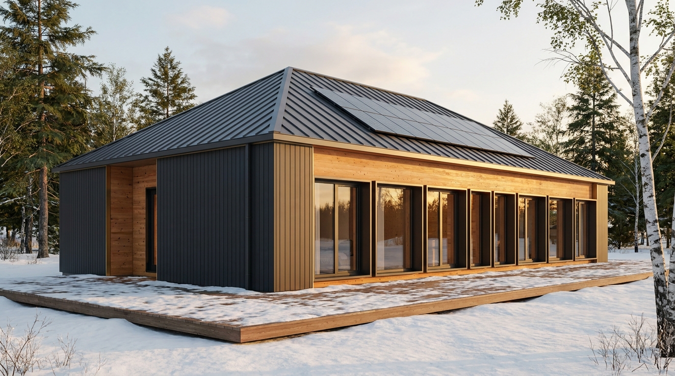 西の小屋 外観 — AI render based on BIM specs