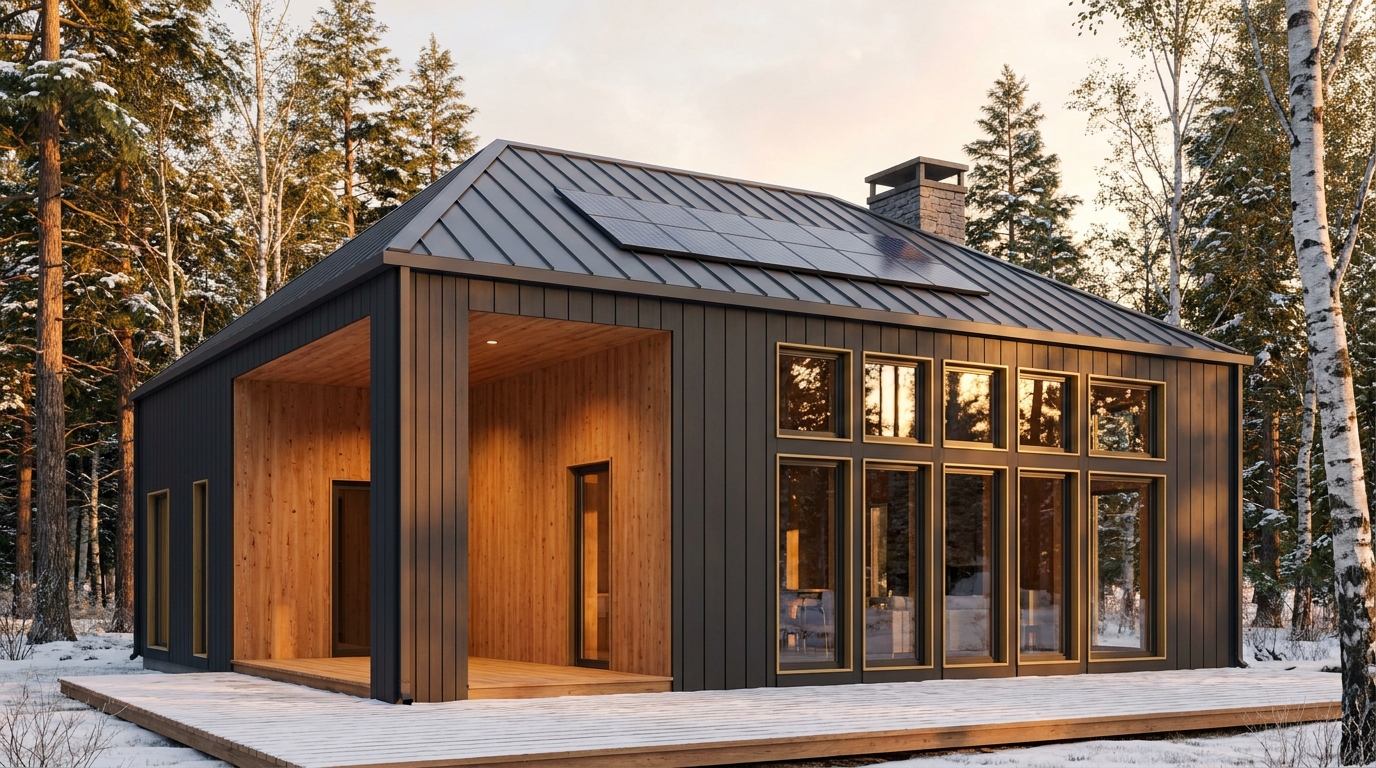 風の小屋 外観 — AI render based on BIM specs