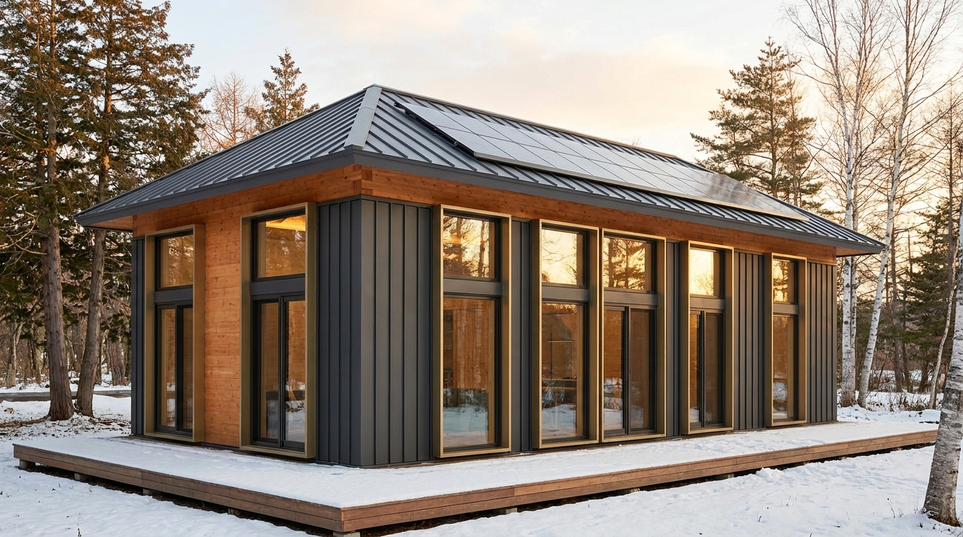 東の小屋 外観 — AI render based on BIM specs