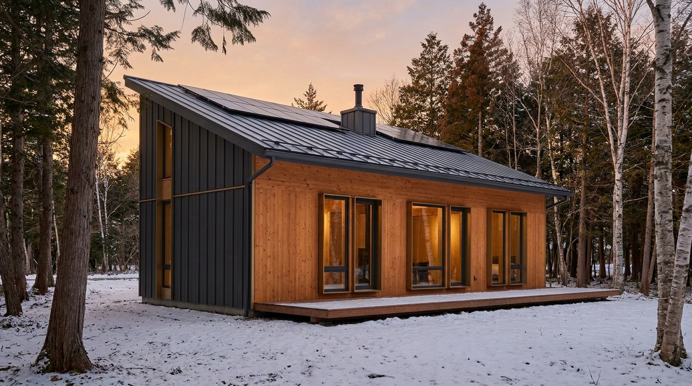 雪の庵 外観 — AI render based on BIM specs