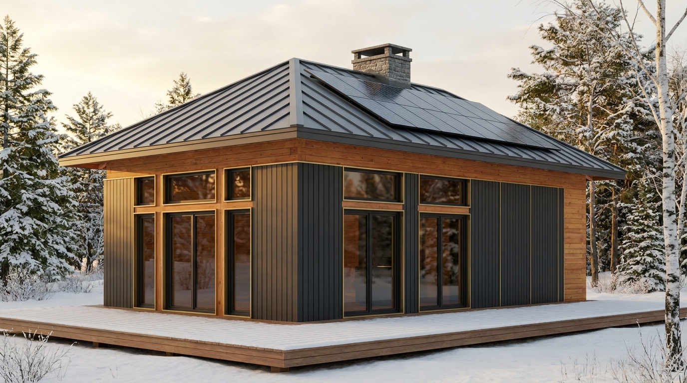 霧の庵 外観 — AI render based on BIM specs