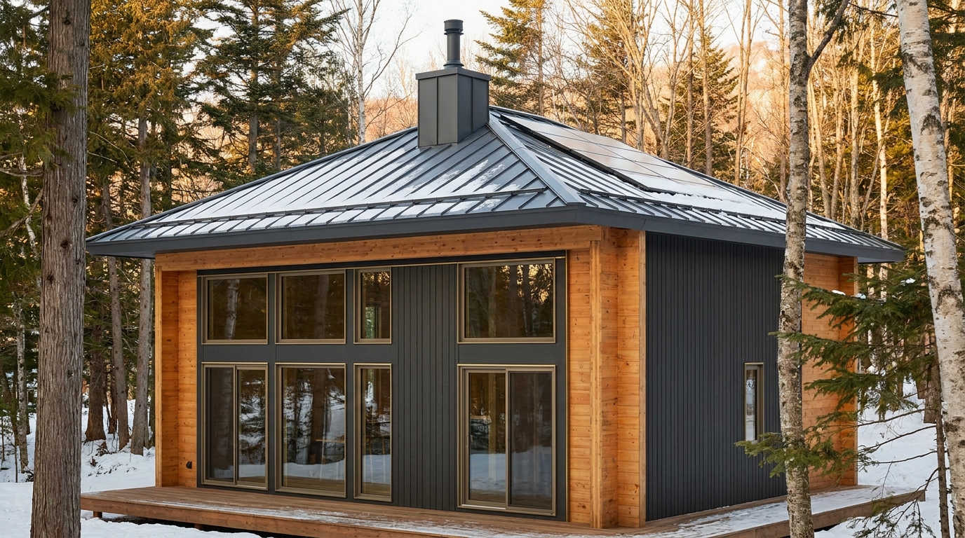東の小屋 外観 — AI render based on BIM specs