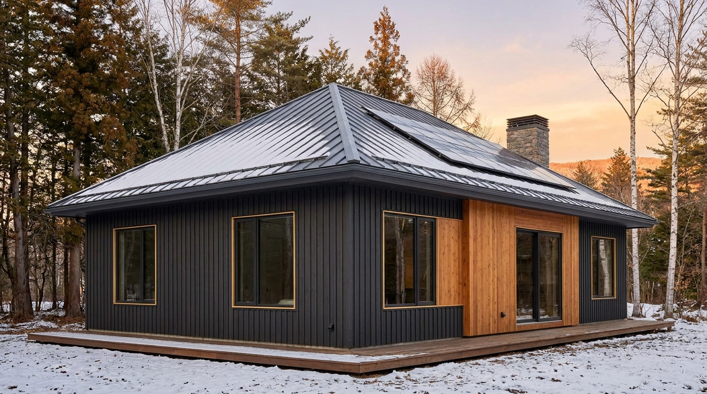 東の小屋 外観 — AI render based on BIM specs