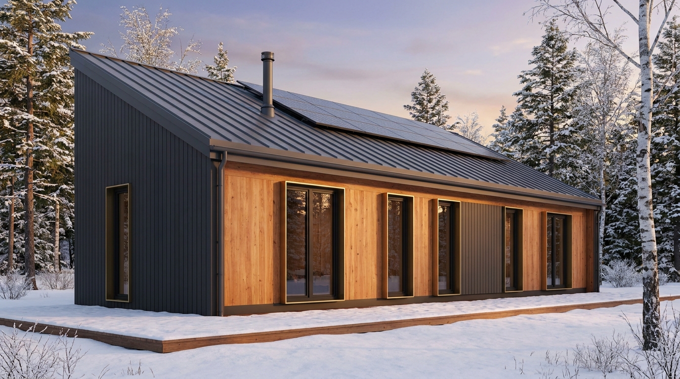 北の庵 外観 — AI render based on BIM specs