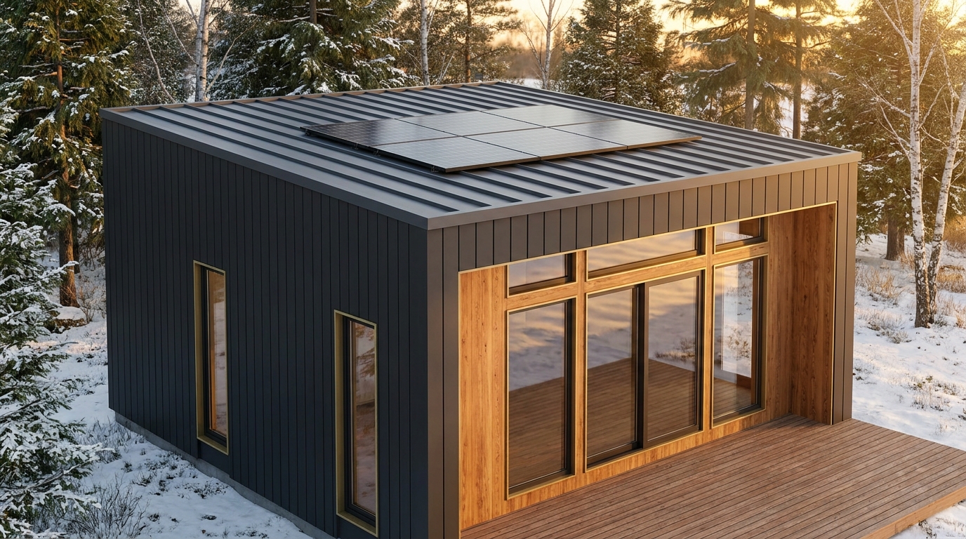 霧の庵 外観 — AI render based on BIM specs