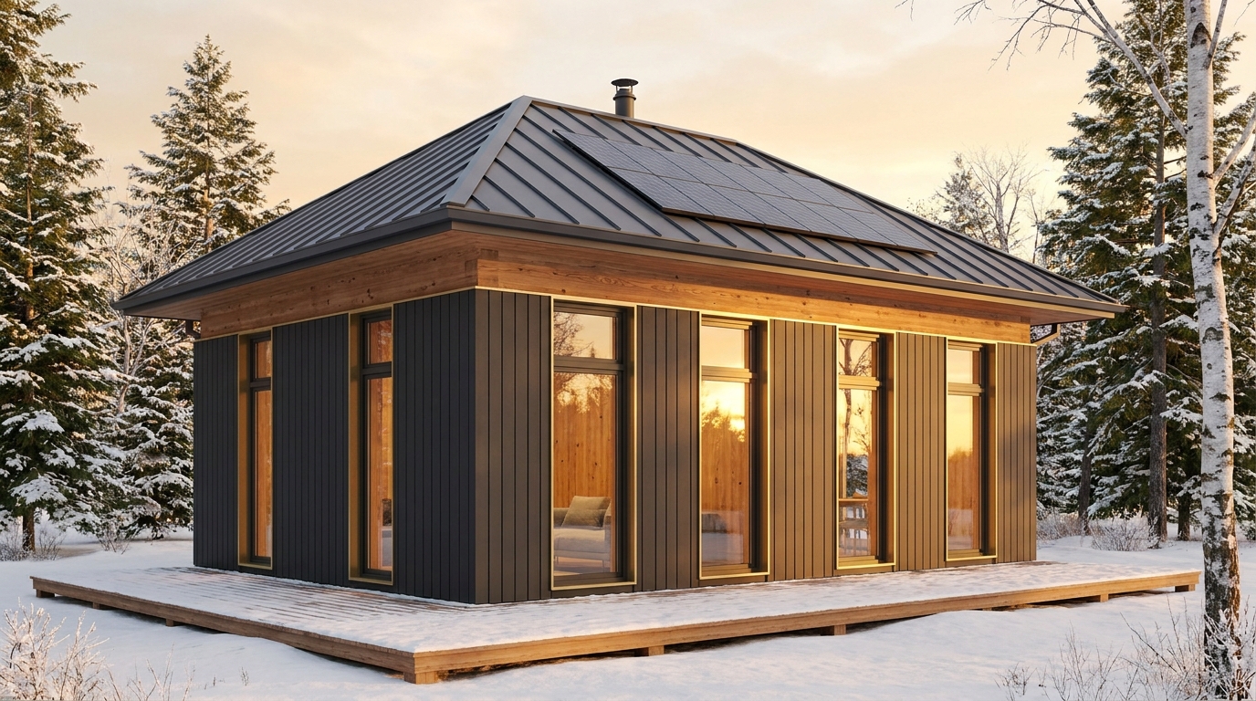 雪の庵 外観 — AI render based on BIM specs