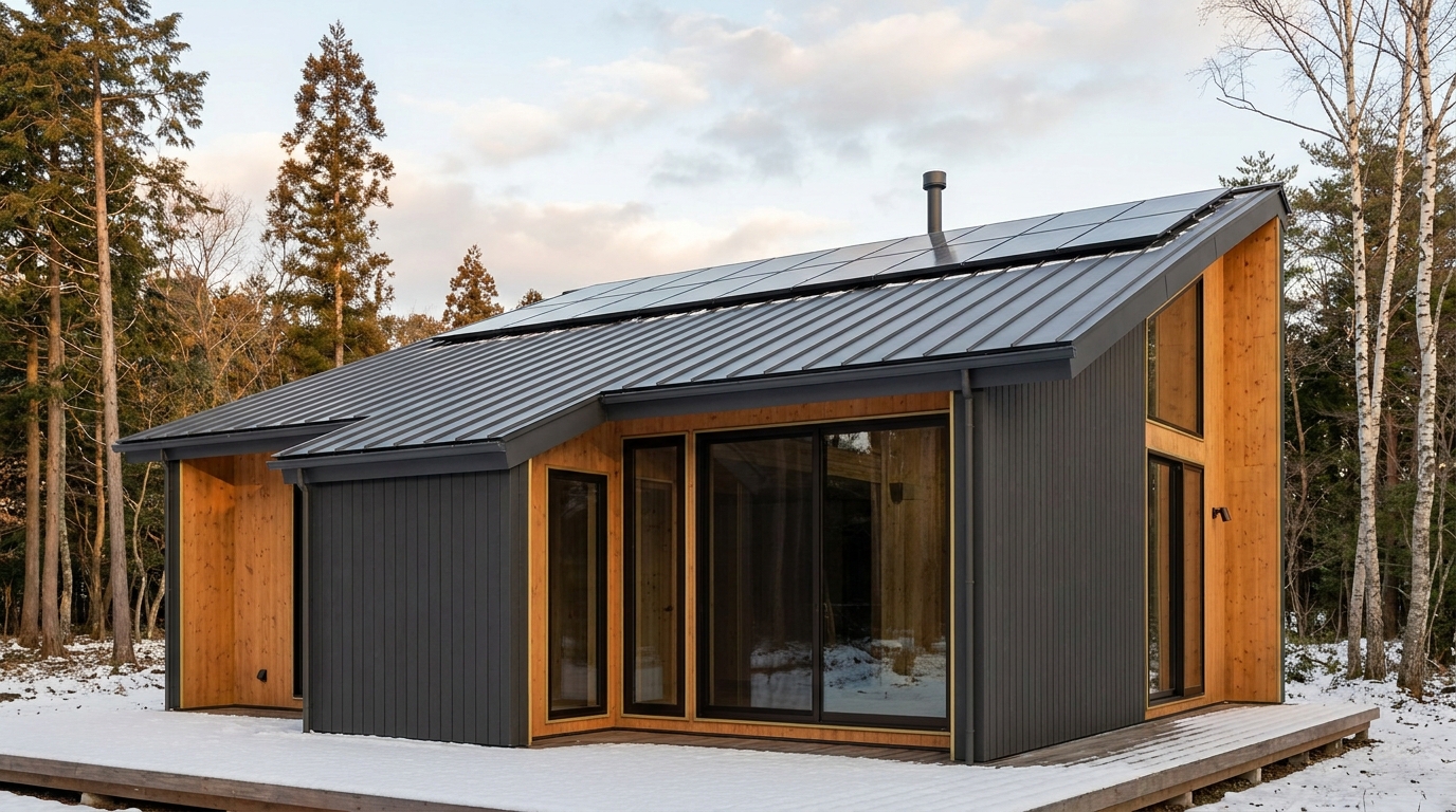 風の小屋 外観 — AI render based on BIM specs