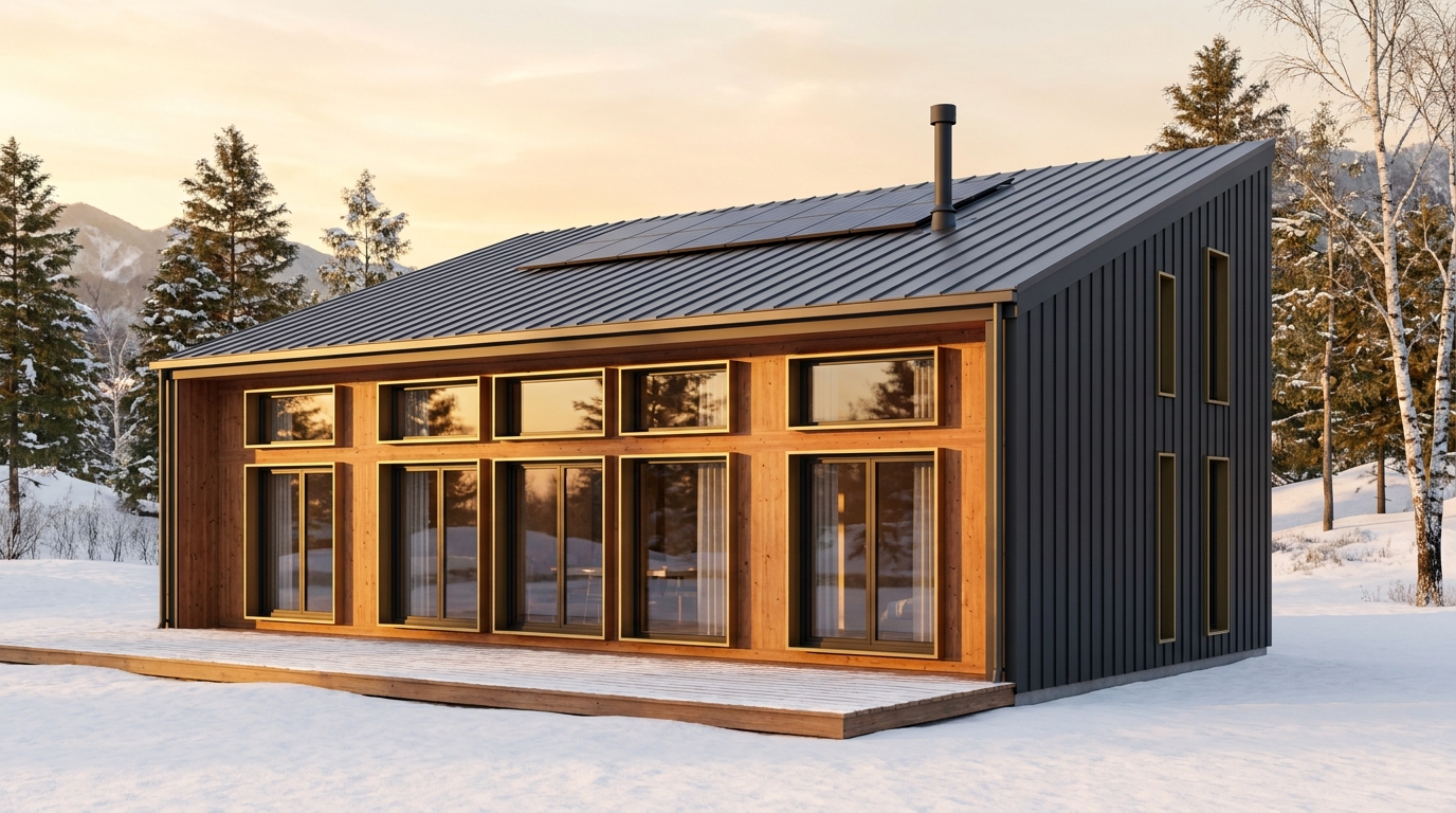 陽の小屋 外観 — AI render based on BIM specs