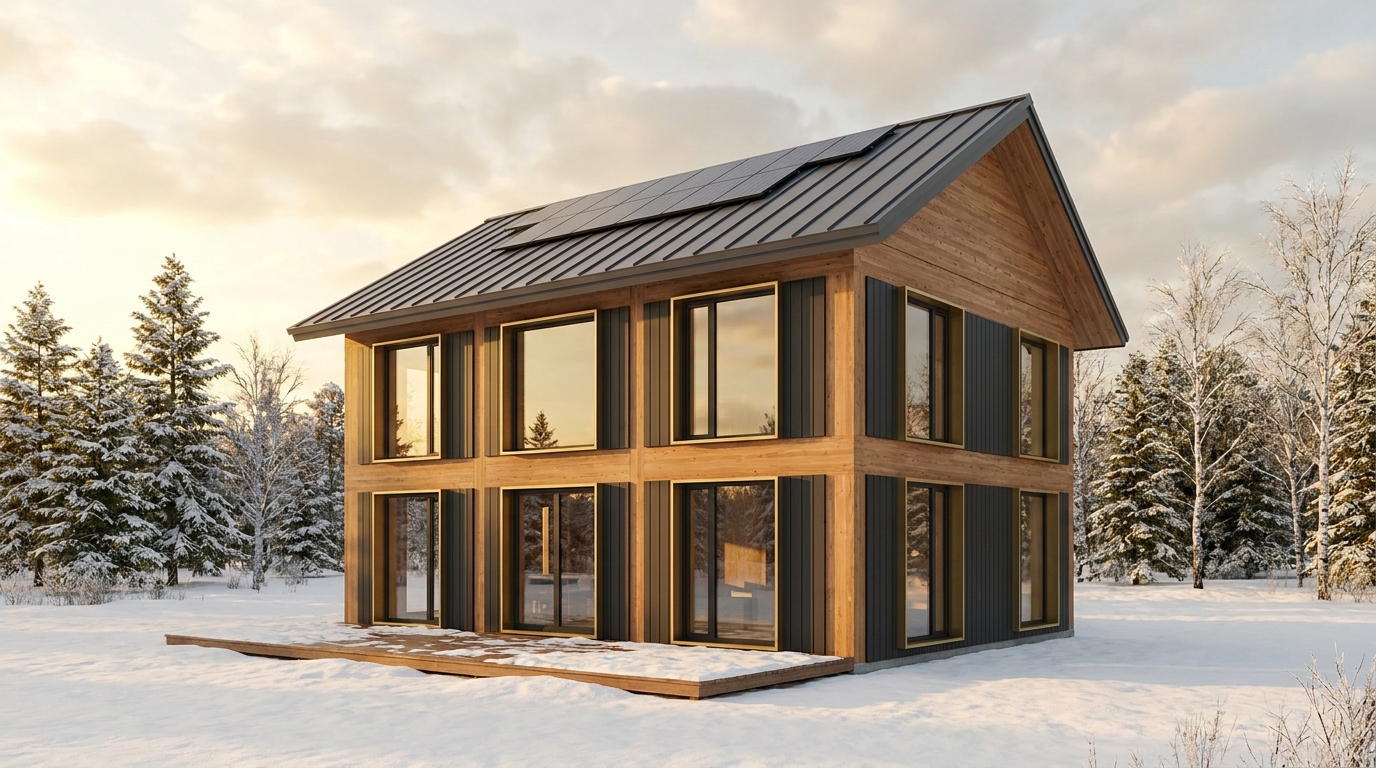 北の庵 外観 — AI render based on BIM specs