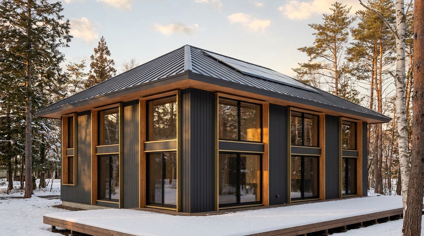陽の庵 外観 — AI render based on BIM specs