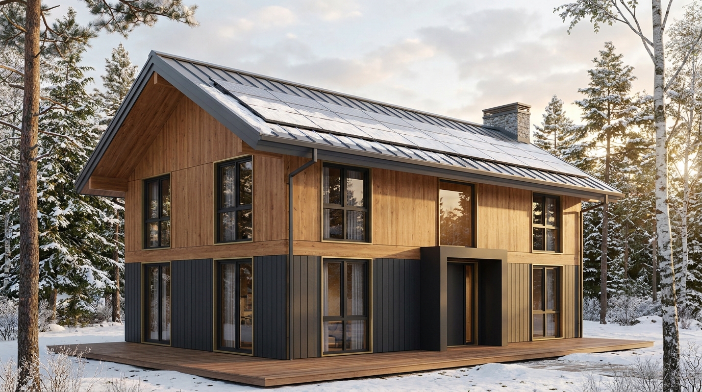 湖の家 外観 — AI render based on BIM specs