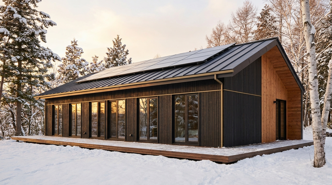 北の小屋 外観 — AI render based on BIM specs