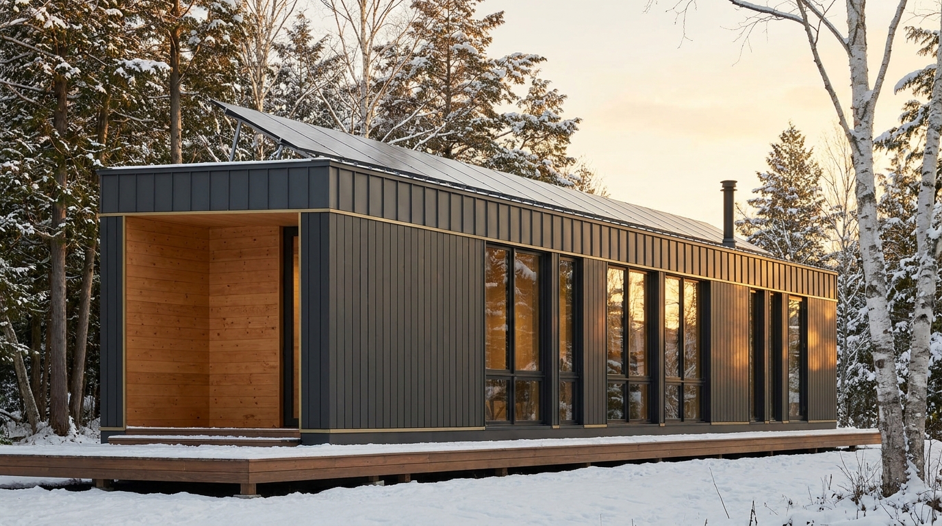 雪の庵 外観 — AI render based on BIM specs