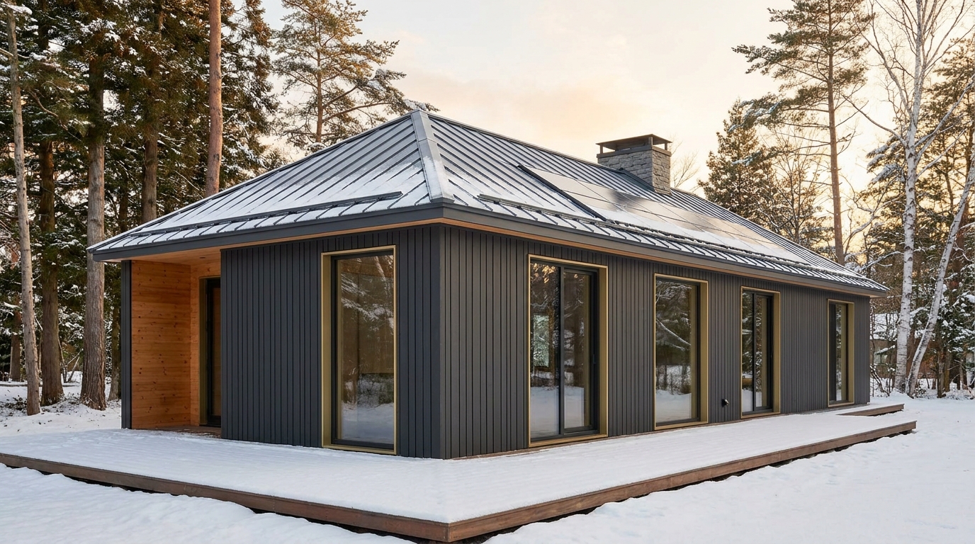 霧の小屋 外観 — AI render based on BIM specs