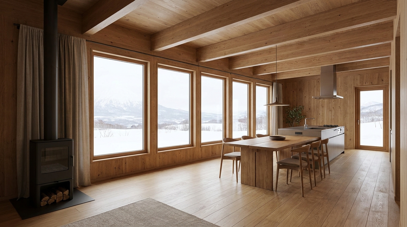 雨の小屋 内観