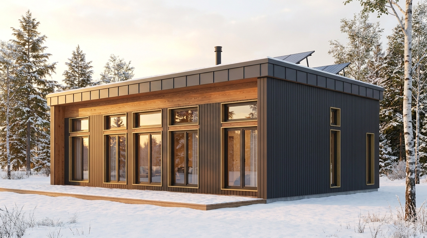 雪の砦 外観 — AI render based on BIM specs
