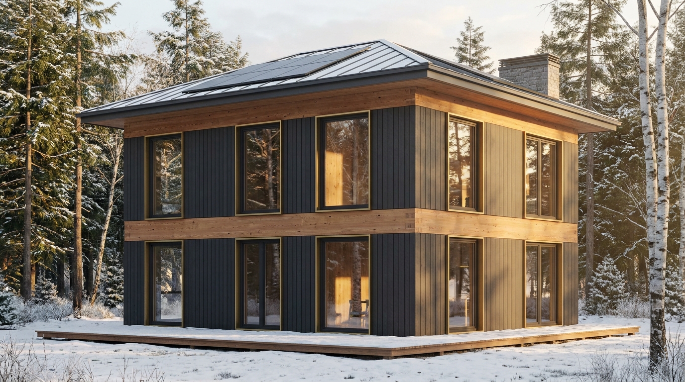 雪の家 外観 — AI render based on BIM specs