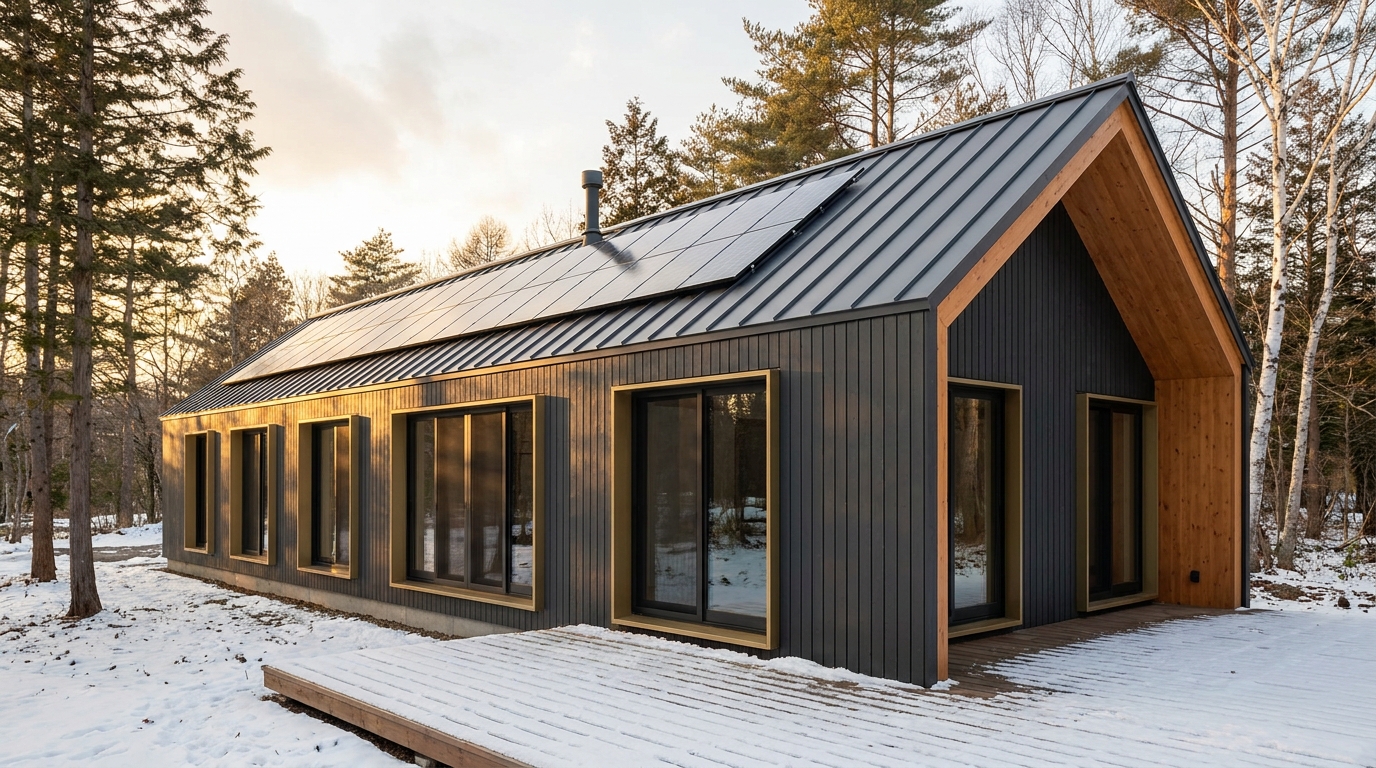 雪の家 外観 — AI render based on BIM specs