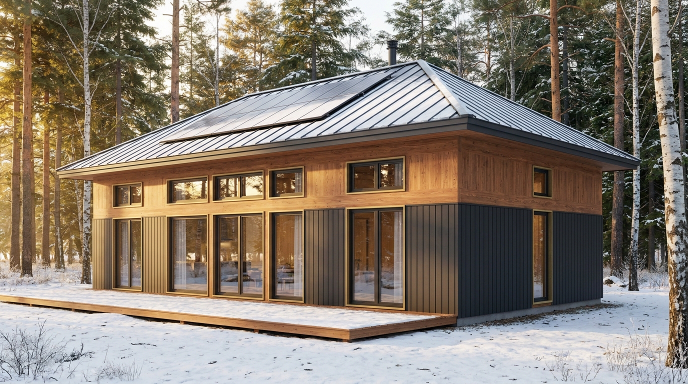 霜の砦 外観 — AI render based on BIM specs